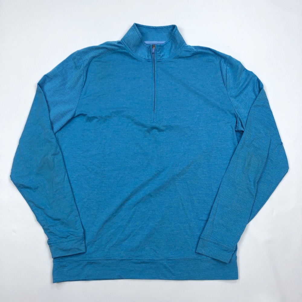 johnnie-O Mens Blue Striped Quarter Zip Pullover Performance Shirt Size M